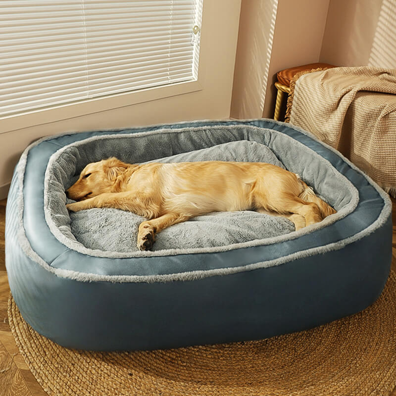 Large Plush Dog Bed with Scratch-Resistant Base, Washable