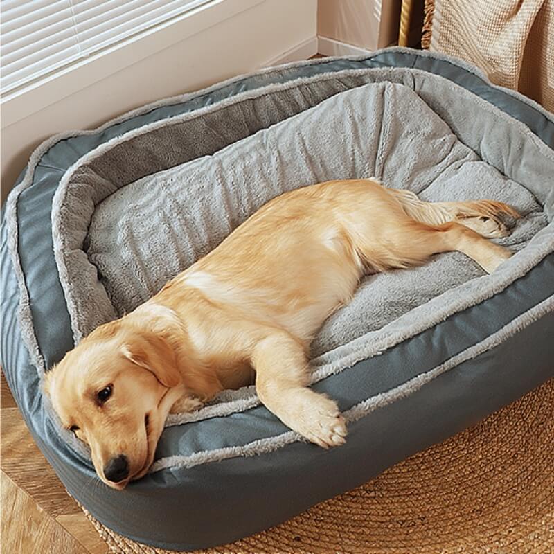 Large Plush Dog Bed with Scratch-Resistant Base, Washable