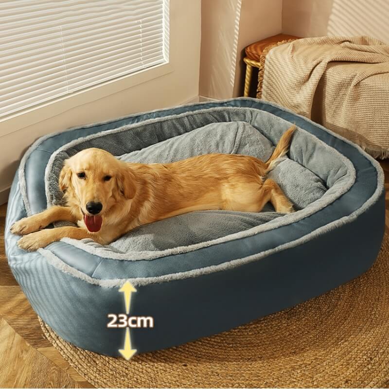 Large Plush Dog Bed with Scratch-Resistant Base, Washable