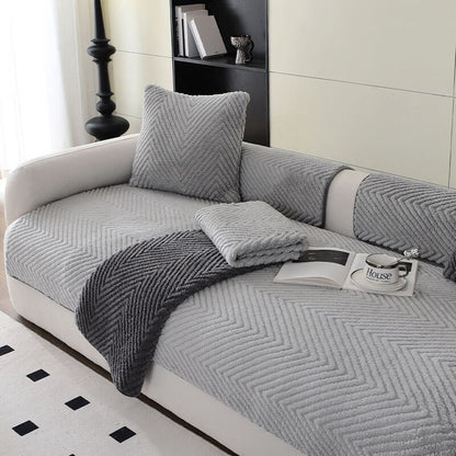 Thick Plush Herringbone Couch Cover with Non-Slip Bottom