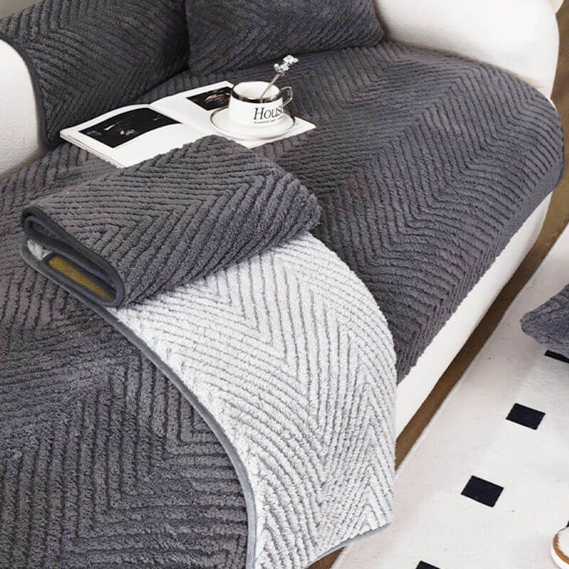 Thick Plush Herringbone Couch Cover with Non-Slip Bottom