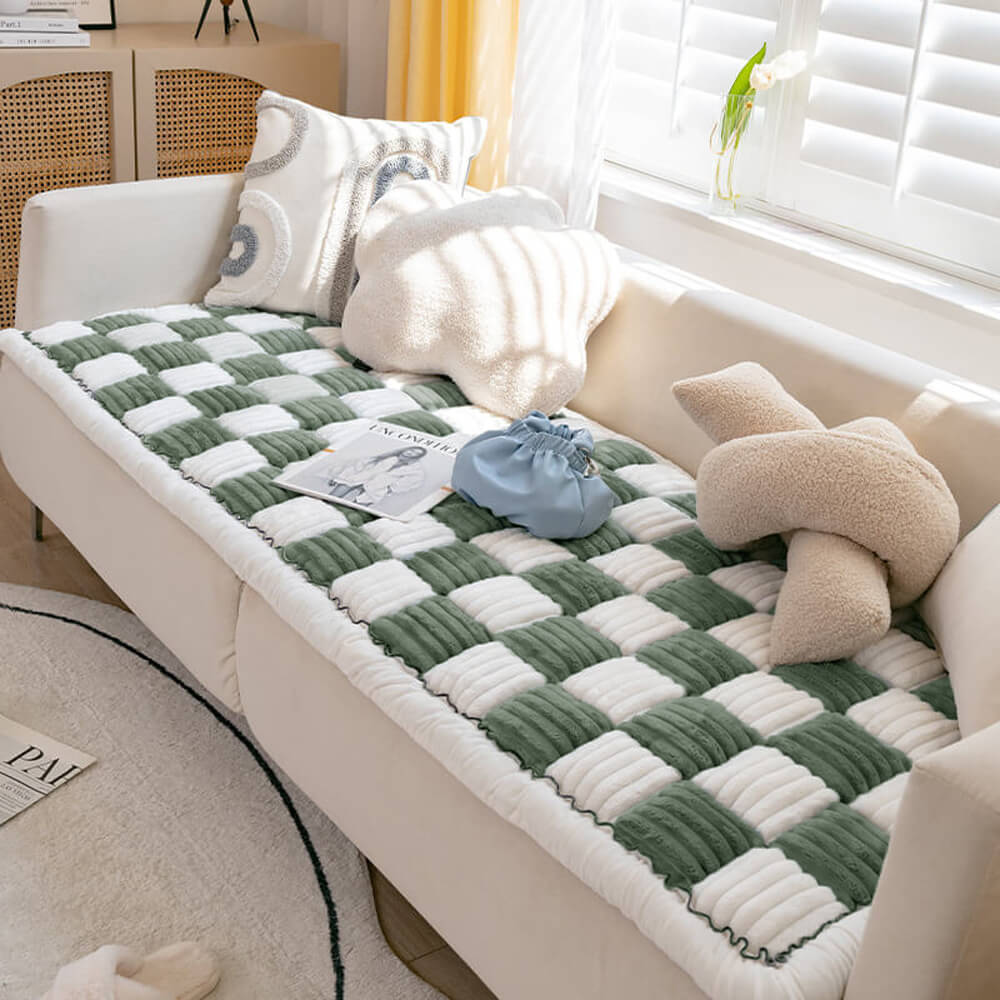 Plaid Chenille Pet Mat and Couch Cover with Non-Slip Back