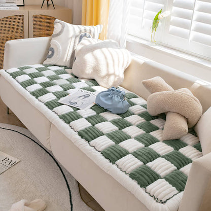 Plaid Chenille Pet Mat and Couch Cover with Non-Slip Back