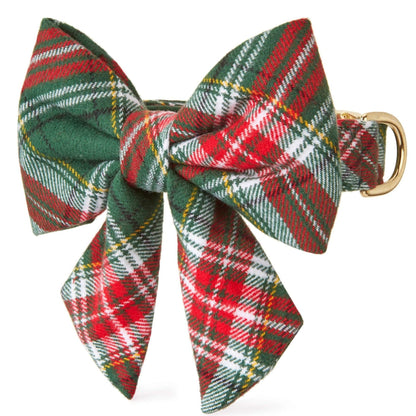 Red & Green Plaid Flannel Dog Collar with Lady Bow