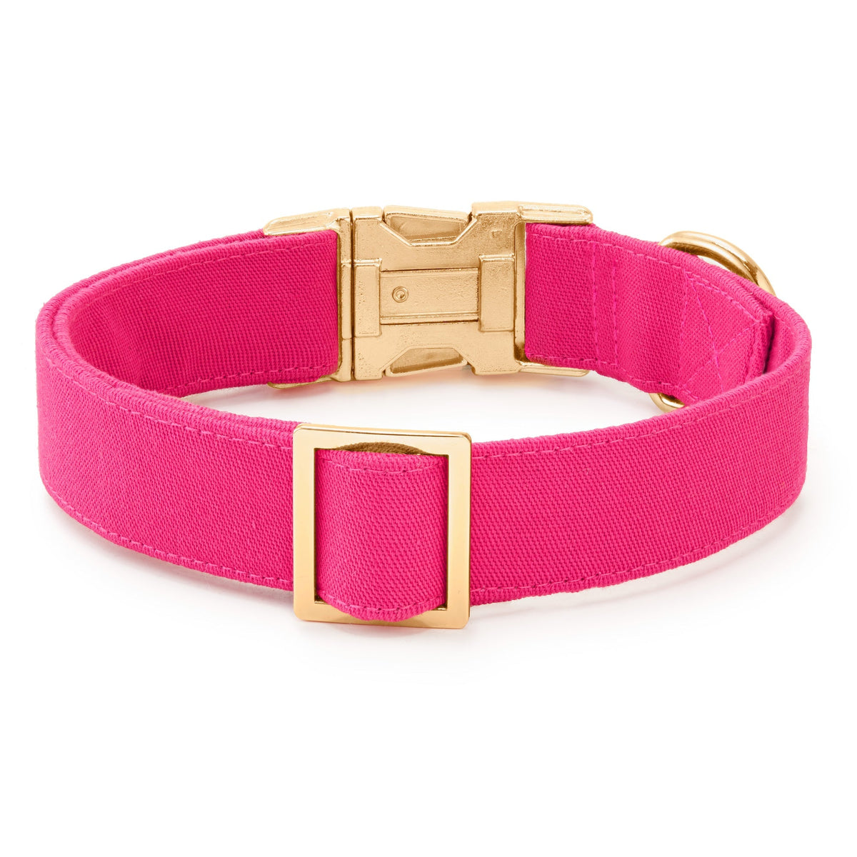 Hot Pink Cotton Dog Collar with Gold Hardware