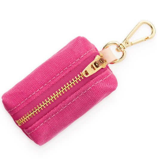 Hot Pink Waxed Canvas Dog Waste Bag Holder with Clip