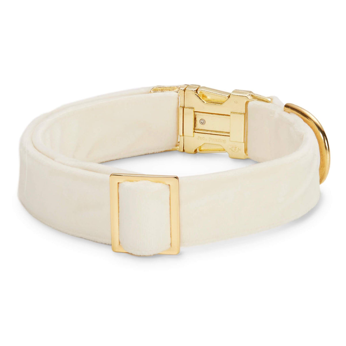 Ivory Velvet Dog Collar with Brass D-Ring