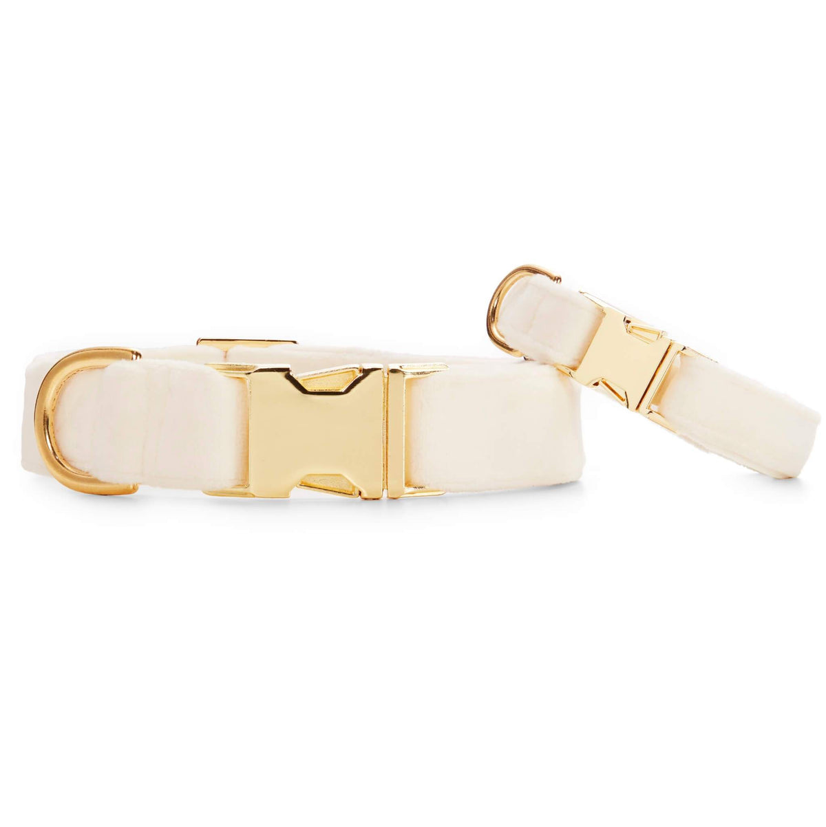 Ivory Velvet Dog Collar with Brass D-Ring