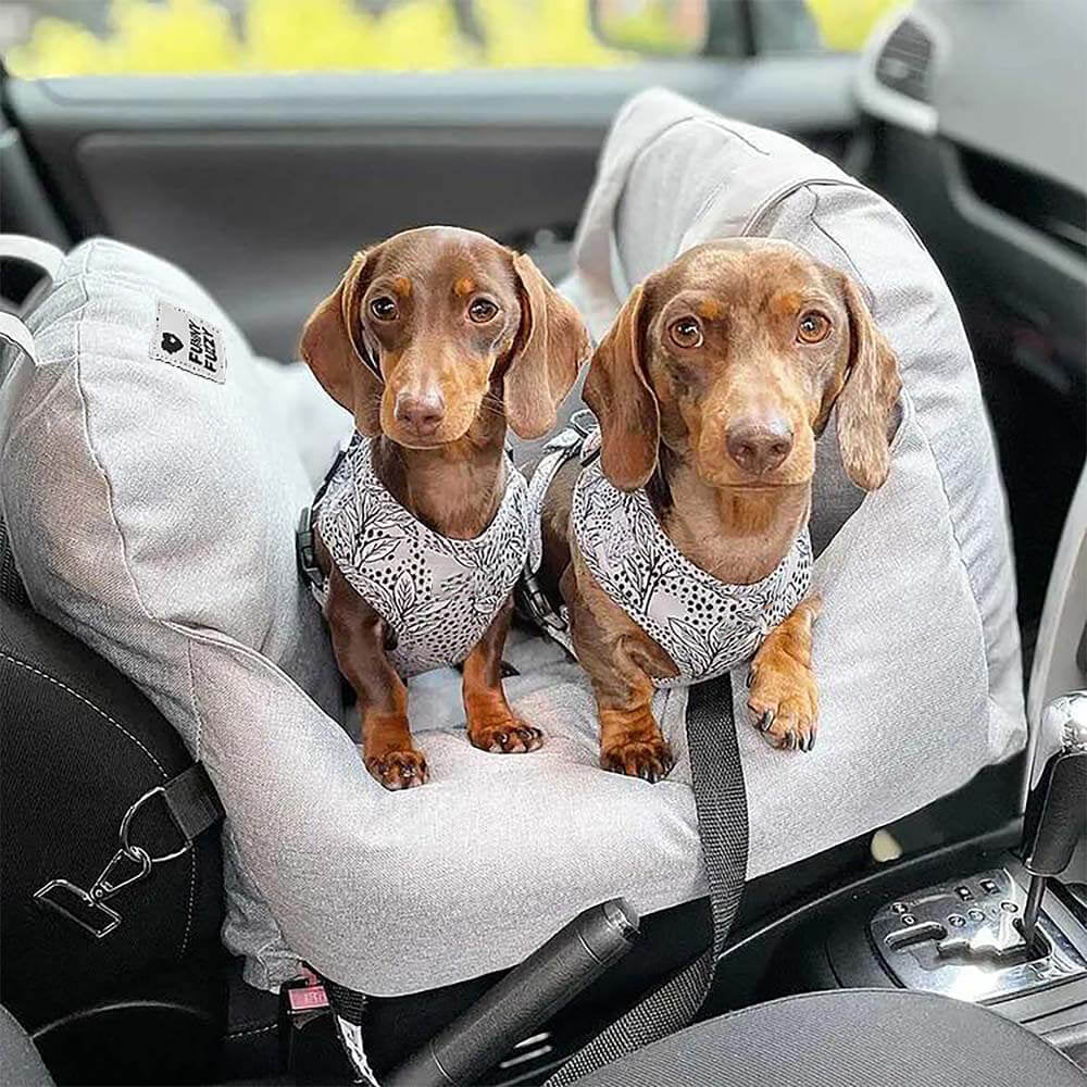 Padded Dog Car Seat Bed with Safety Leash and Bolsters
