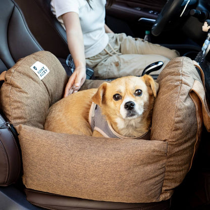 Padded Dog Car Seat Bed with Safety Leash and Bolsters