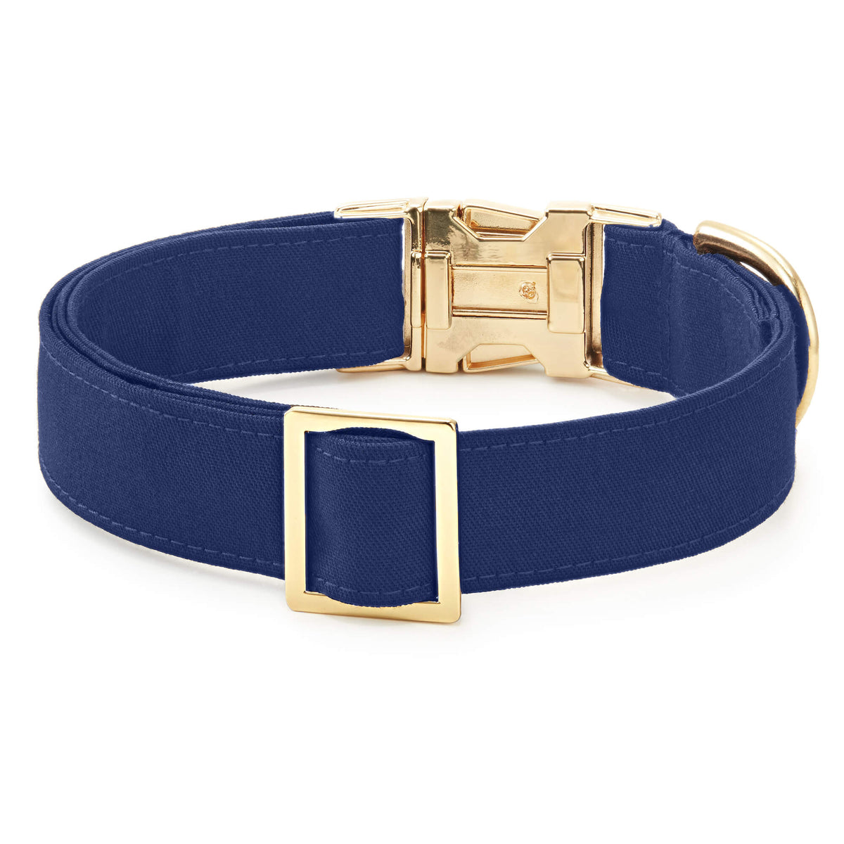 Navy Blue Cotton Dog Collar with Brass D-Ring