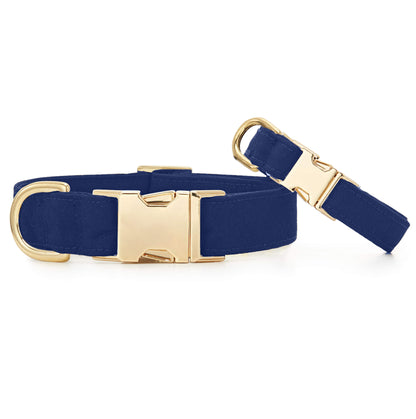 Navy Blue Cotton Dog Collar with Brass D-Ring