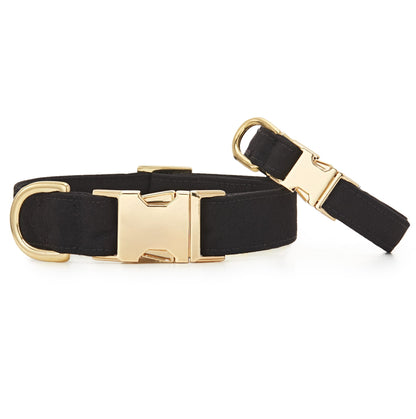 Black Cotton Dog Collar with Gold Hardware