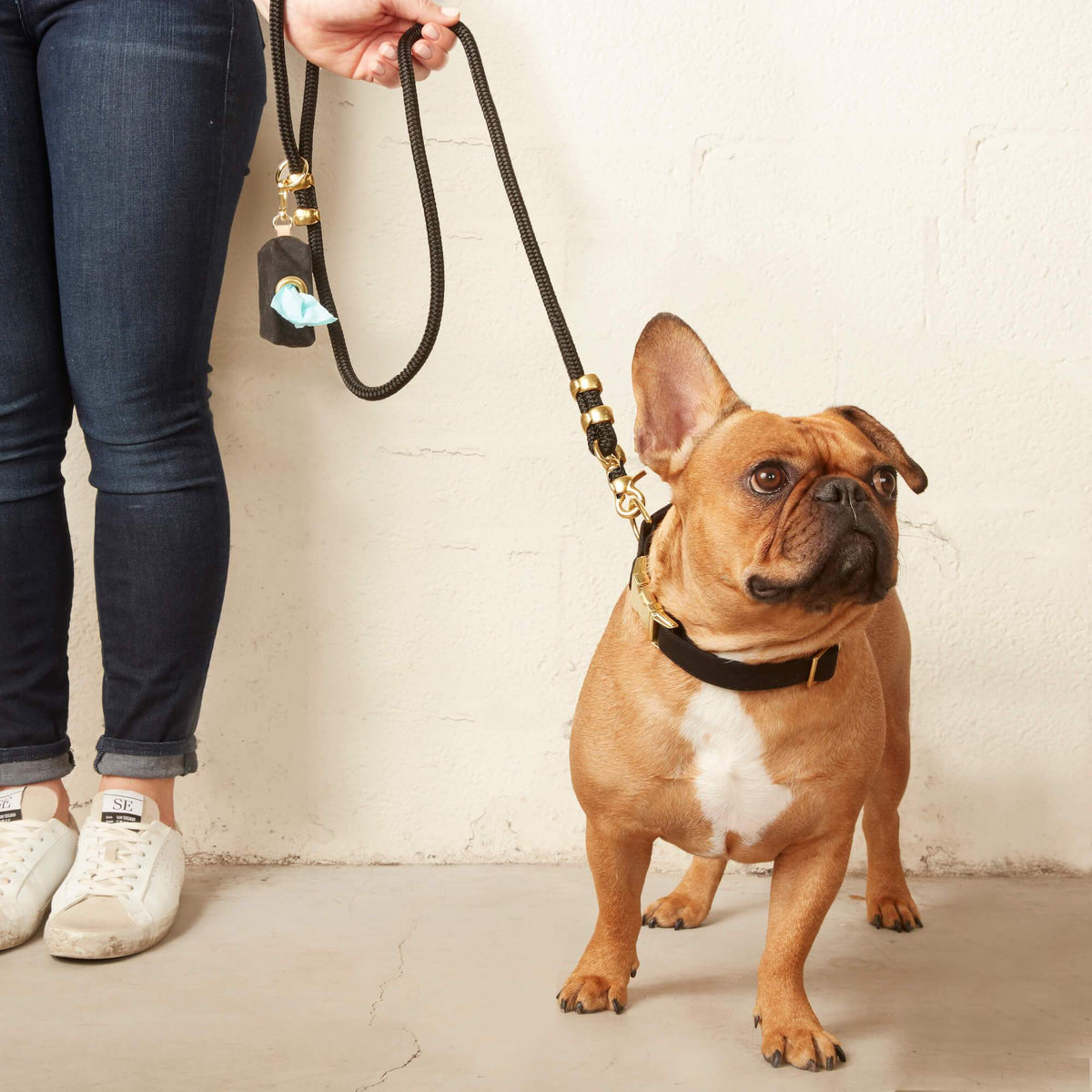 Black Marine Rope Dog Leash, 5 ft, Double-Braided Nylon