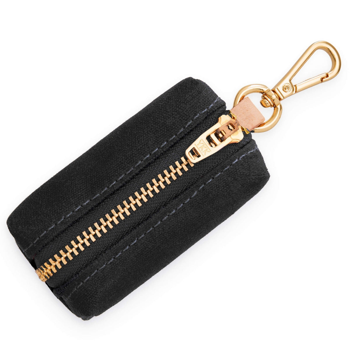 Black Waxed Canvas Dog Waste Bag Holder with Leash Clip