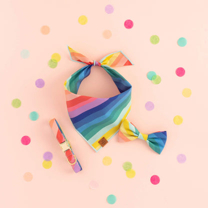 Rainbow Cotton Dog Bandana with Vegan Leather Tag