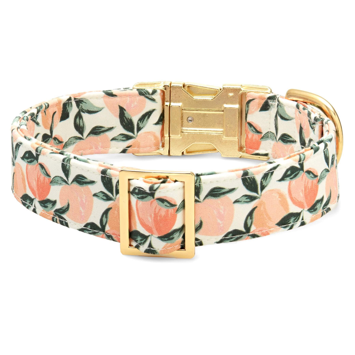 Peach Floral Cotton Dog Collar with Gold Hardware