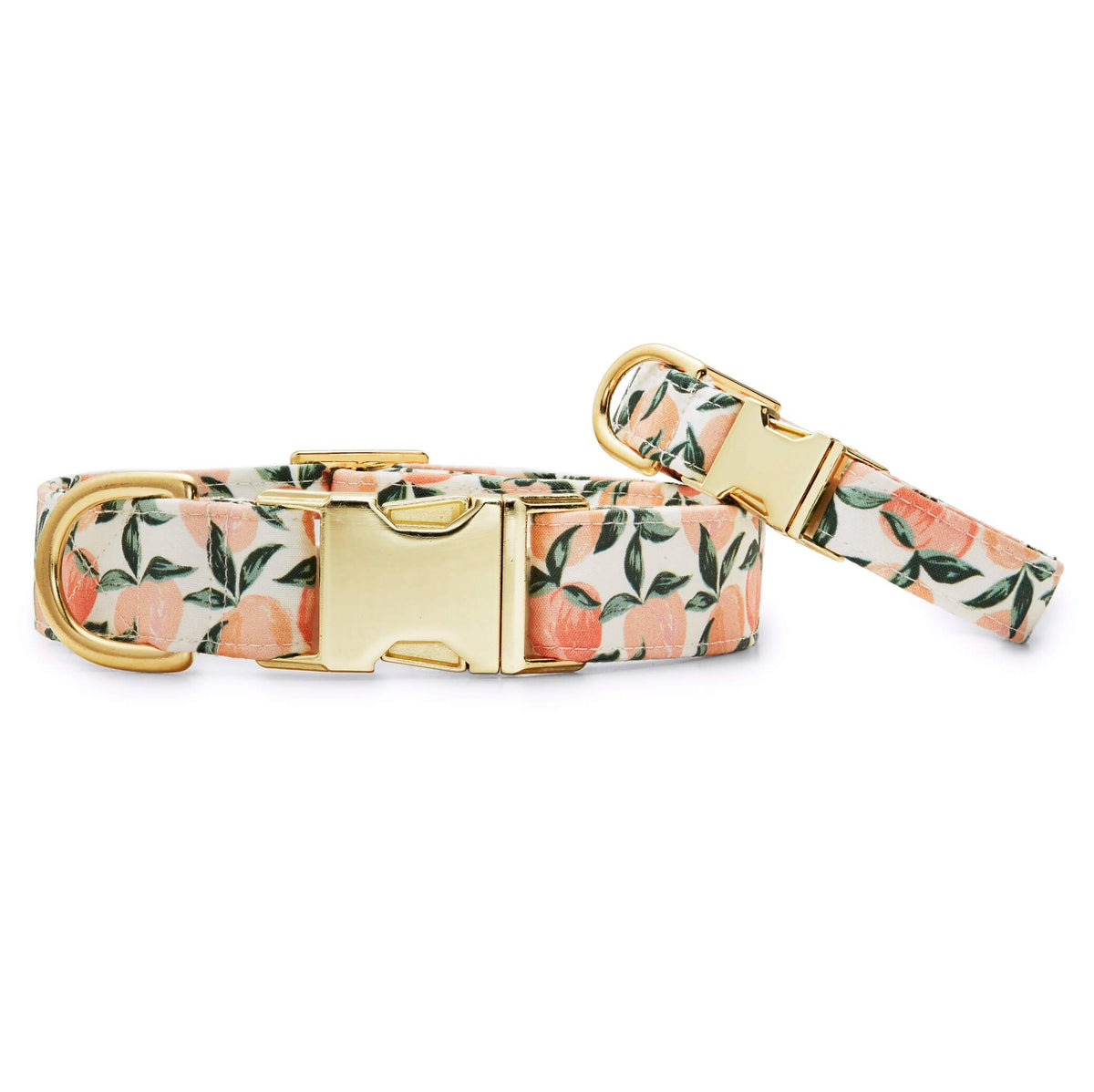 Peach Floral Cotton Dog Collar with Gold Hardware
