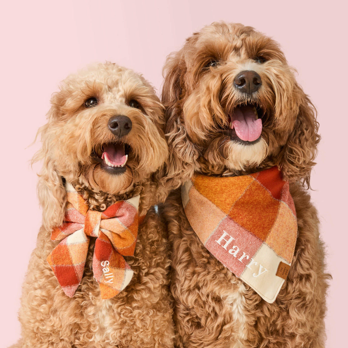 Orange & Cream Plaid Flannel Dog Bandana, Triangle Tie