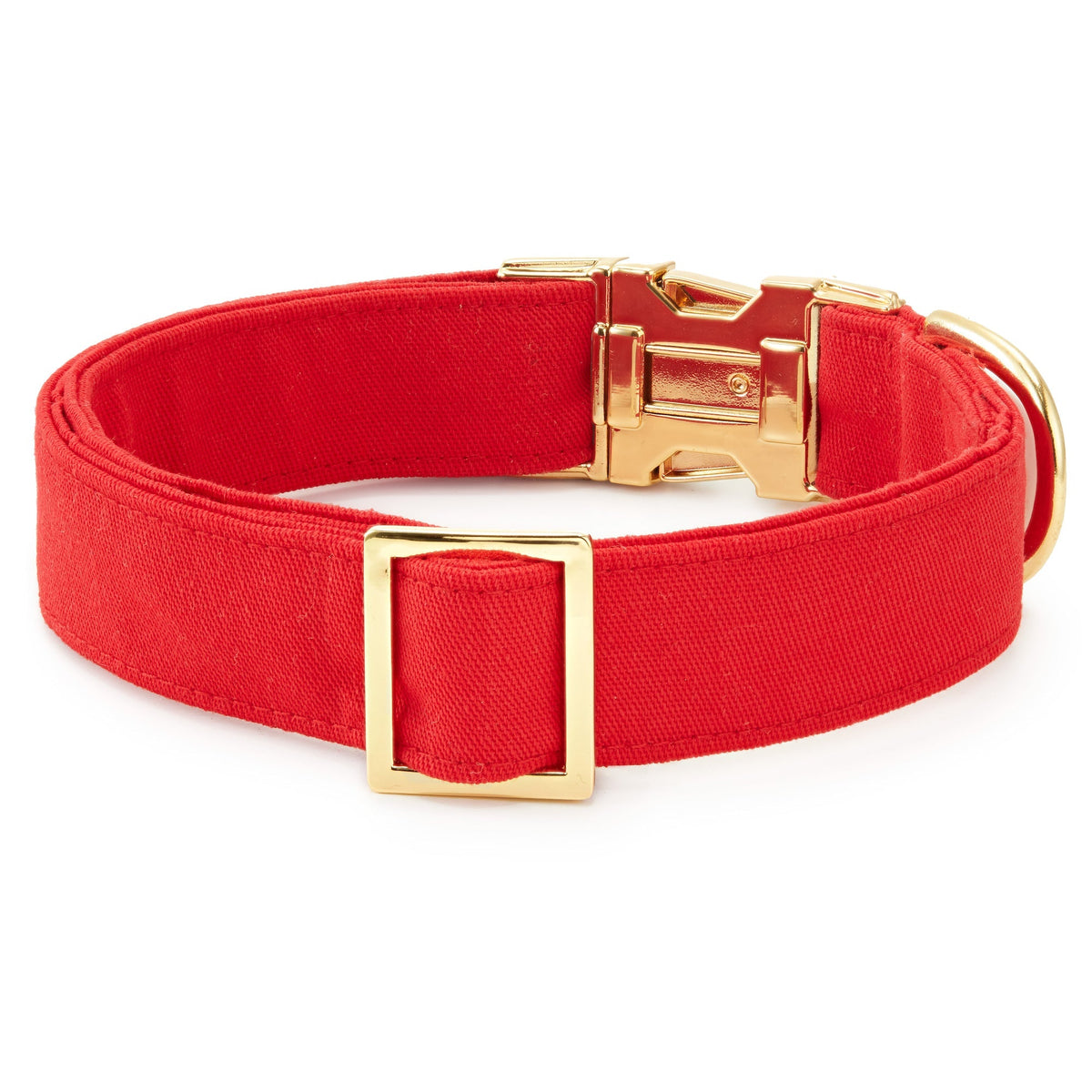 Ruby Red Cotton Dog Collar with Gold Hardware