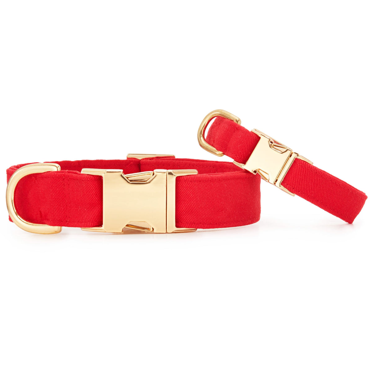 Ruby Red Cotton Dog Collar with Gold Hardware