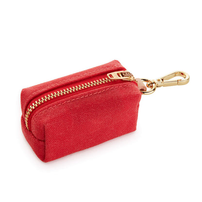 Ruby Red Waxed Canvas Dog Waste Bag Holder with Clip