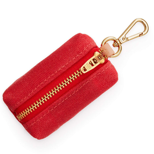 Ruby Red Waxed Canvas Dog Waste Bag Holder with Clip