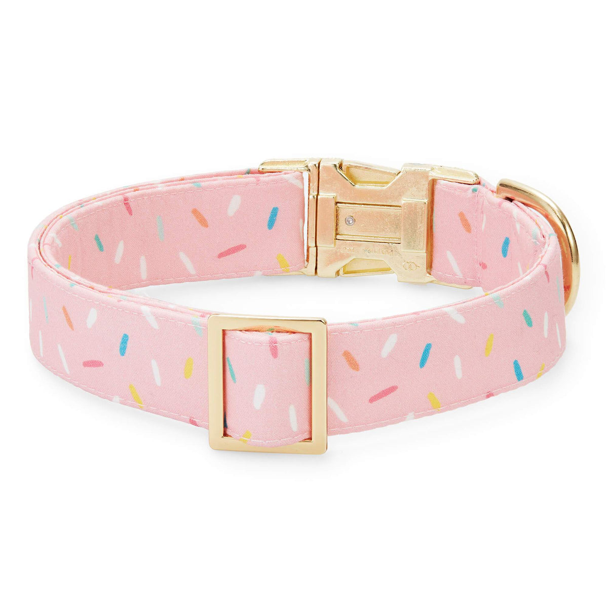 Pink Sprinkles Print Cotton Dog Collar with Gold Hardware