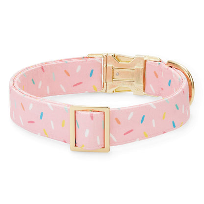 Pink Sprinkles Print Cotton Dog Collar with Gold Hardware