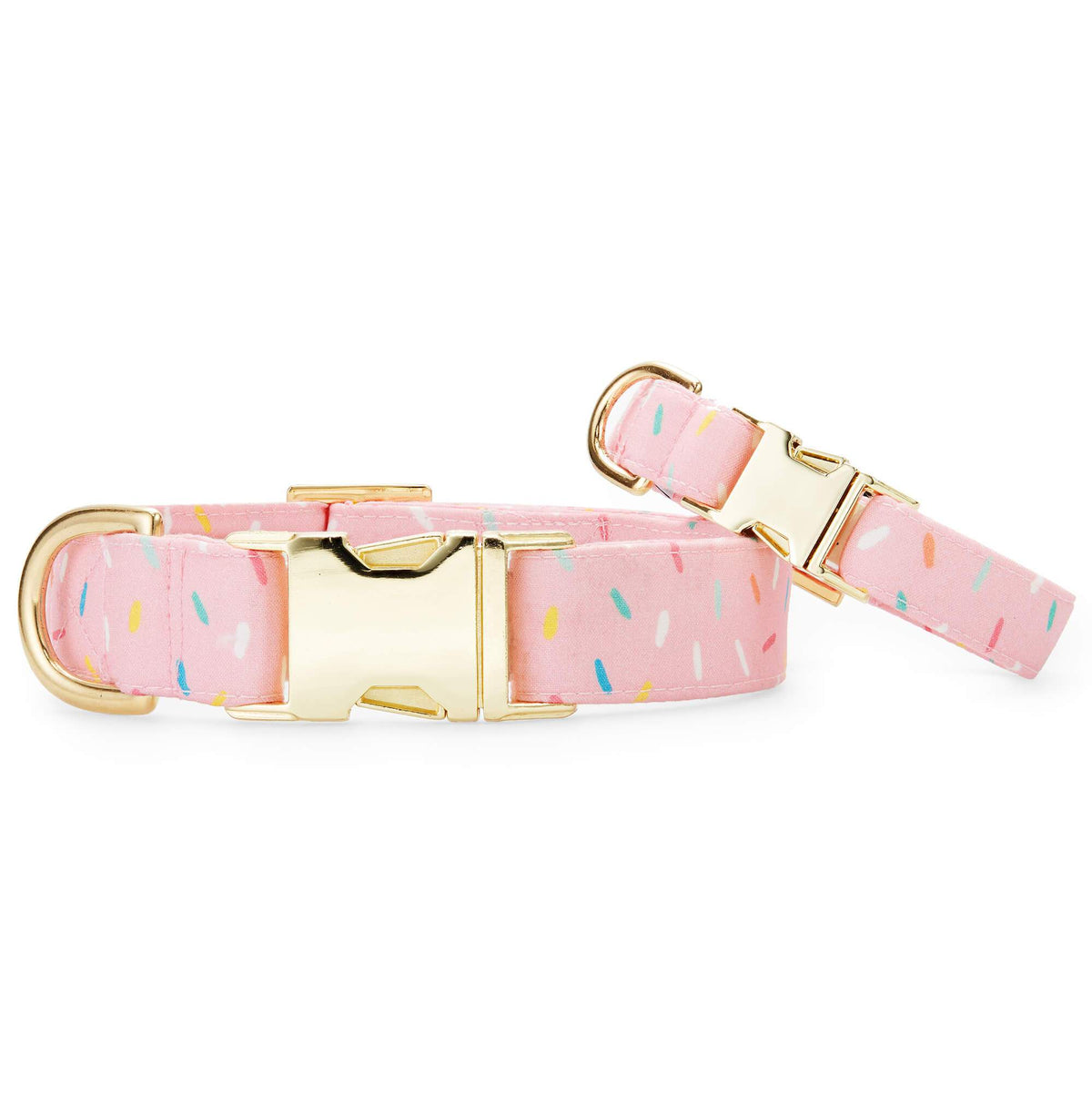 Pink Sprinkles Print Cotton Dog Collar with Gold Hardware