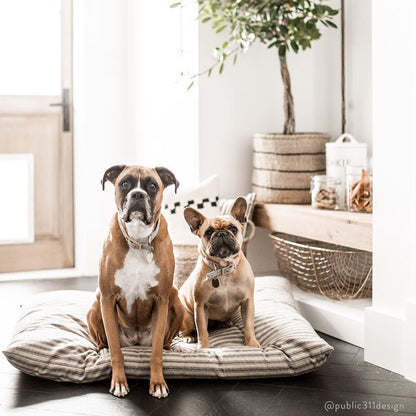 Brown Ticking Stripe Cotton Dog Bed with Removable Washable Cover