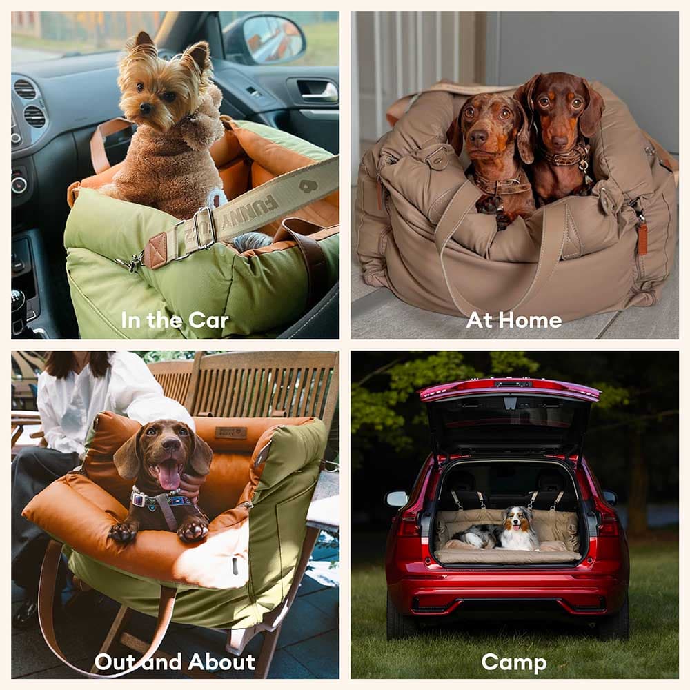 Faux Leather Dog Car Booster Bed with Safety Leash, Waterproof